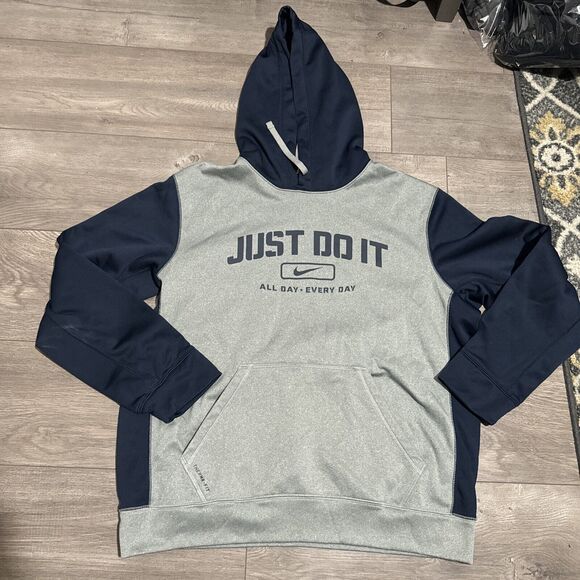 Nike Other - Nike Hoodie Gray Navy Just Do It All Day Every Day Therma Fit Large